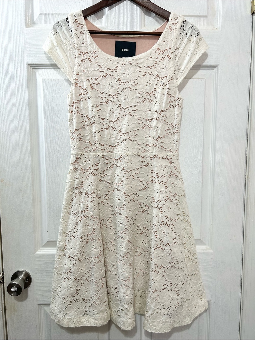 Maeve Anthropologie Ivory Lace Cap Sleeve Fit & Flare Dress Small Party